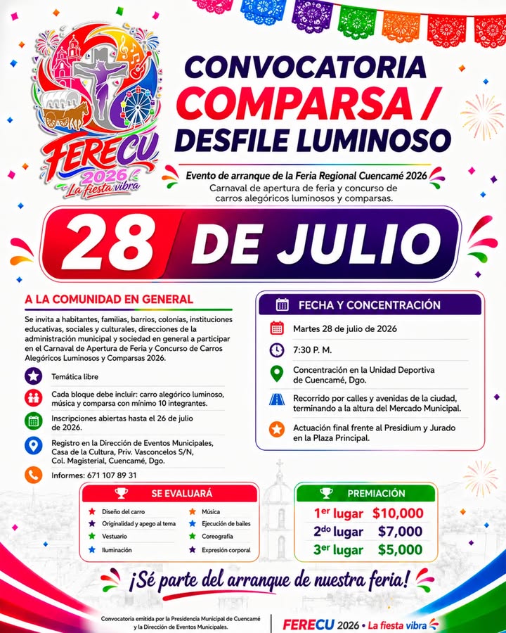 🎉✨ ¡La Feria Regional Cuencamé #2O26 está por comenzar y tú puedes ser parte del gran arra...