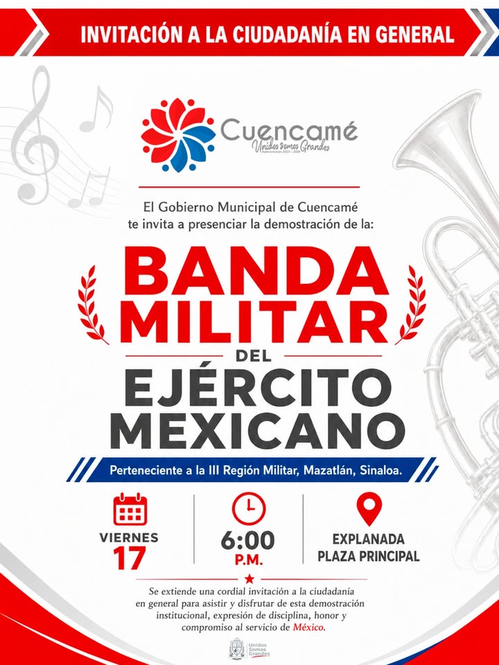 🎺🇲🇽 ¡No te pierdas la presentación de la 𝐁𝐚𝐧𝐝𝐚 𝐌𝐢𝐥𝐢𝐭𝐚𝐫 𝐝𝐞𝐥 𝐄𝐣𝐞́𝐫𝐜𝐢𝐭𝐨 𝐌𝐞𝐱𝐢𝐜𝐚𝐧𝐨! Vive una tar...