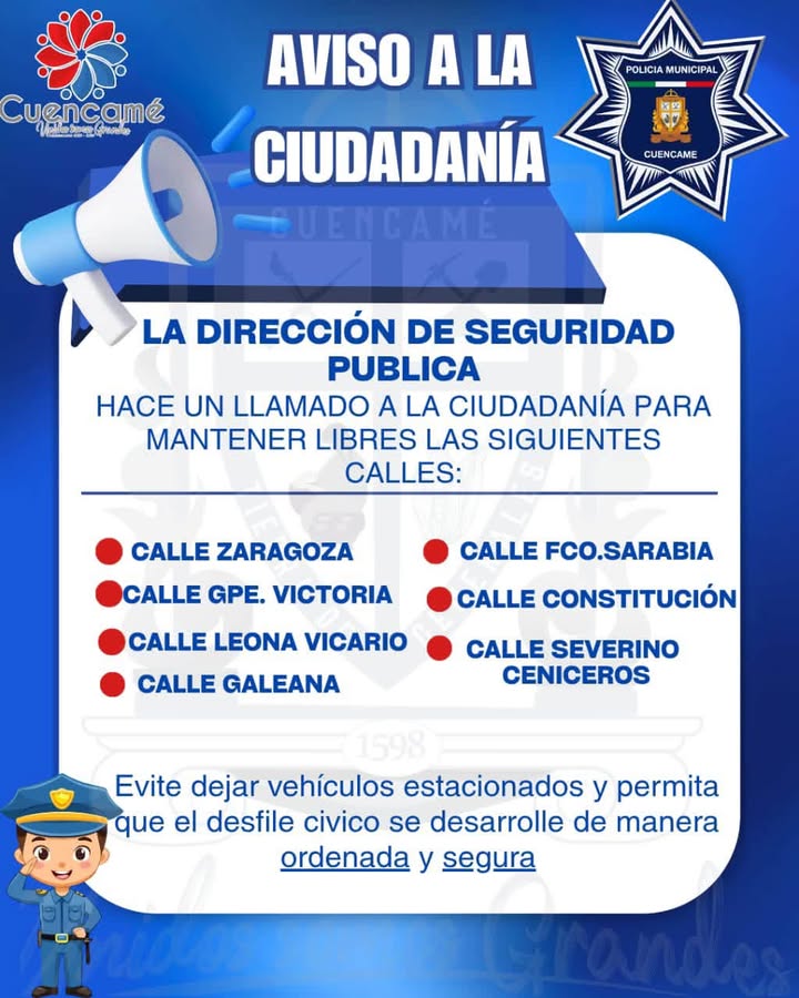 Gracias por su apoyo para que el desfile cívico se lleve a cabo de forma SEGURA Y ORDENADA ...