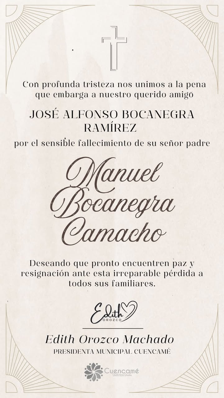 Lamentamos profundamente el fallecimiento del Sr. Manuel Bocanegra Camacho, nuestras más sin...
